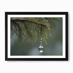 Raindrop On A Pine Branch Nature Art Print