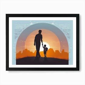 Silhouette Of A Father And Son Father's Day 1 Art Print