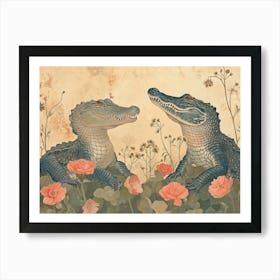 Floral Animal Illustration Crocodile 1 Art Print