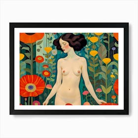 Nude Girl In The Garden Art Print