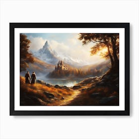 Two People In Front Of A Castle Art Print