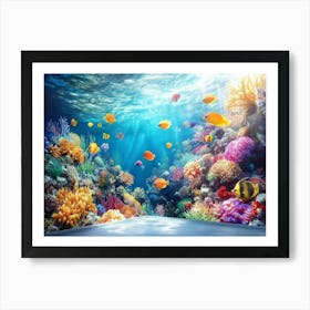 3d Underwater Coral Reef With Sea Life 2 Art Print