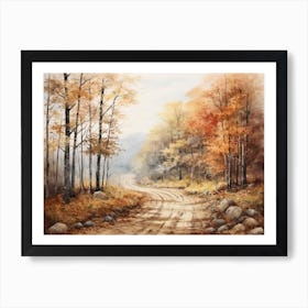 A Painting Of Country Road Through Woods In Autumn 33 Art Print