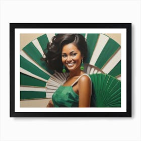 Woman Holding A Green Fan Art Print