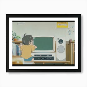 Anime Boy Watching Tv Art Print