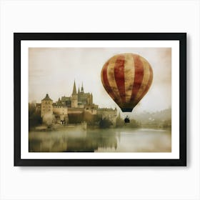 Hot Air Balloon Over Castle Art Print