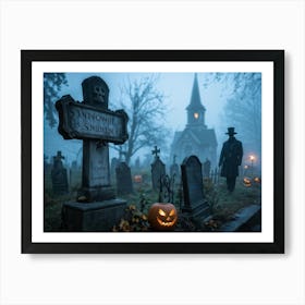 Halloween Theed Wedding Announcement Fog Enshrouds A Dilapidated Signboard Proclaiming The Union Of (7) Art Print