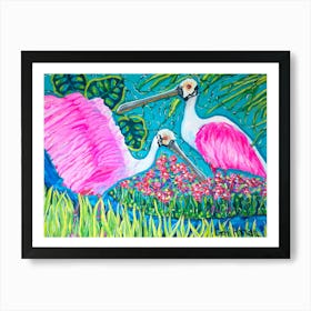 Pink Spoonbills in Rainforest Art Print