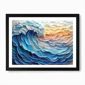 3d Relief Art With Painting of a Colorful 3d Wave Oil Painting 1 Art Print