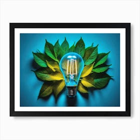 Sustainability environment light bulb with Green Leaves Art Print