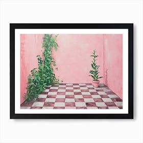 Plants Pink Checkerboard Art Print