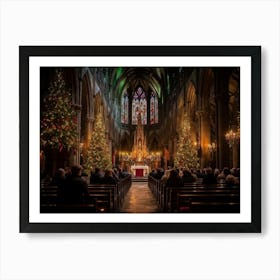 A Christmas Eve Service In A Candlelit Gothic Cathedral Illuminated Pews Leading To The Altar Prepa (1) Art Print