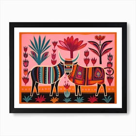 Wildebeest 1 Folk Style Animal Illustration Art Print