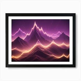 Abstract Mountains Illuminated By Vibrant, Neon Lights, Creating A Surreal And Futuristic Landscape Art Print