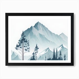 Mountain And Forest In Minimalist Watercolor Horizontal Composition 41 Art Print