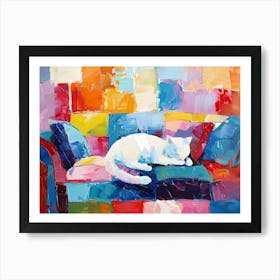 White Cat On The Sofa 1 Art Print