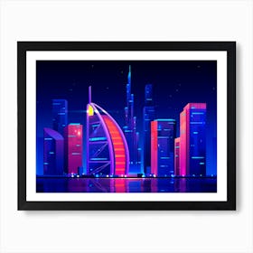 Synthwave Neon City - Dubai, United Arab Emirates Art Print