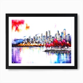 City Skyline In Autumn - Vancouver Skyline Art Print