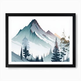 Mountain And Forest In Minimalist Watercolor Horizontal Composition 315 Art Print