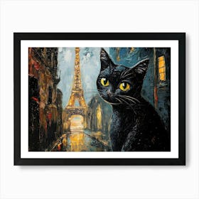 Black Cat In Paris 7 Art Print