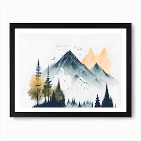 Mountain And Forest In Minimalist Watercolor Horizontal Composition 140 Art Print