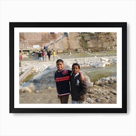 Two Children Standing In Front Of A River Art Print