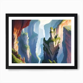 Colored Strata And Gorge Spanning The Cliffside Art Print
