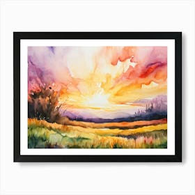 Abstract Watercolor Painting Capturing The Essence Of A Spring Sunrise In Nature Glowing With Brigh (6) Art Print