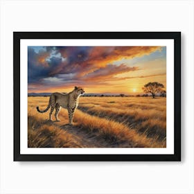 The Soul of the Savannah Cheetah At Sunset Art Print