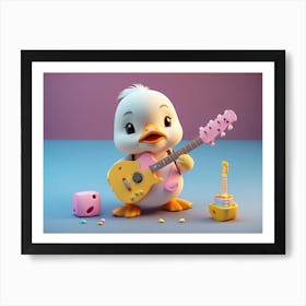 Cute Duck With Guitar Kids Art Print