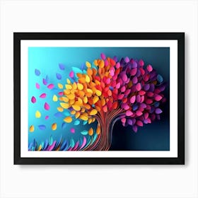 Colorful 3d Tree With Leaves On Hanging Branches Poster