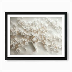 3d Marble Carved Art With White Floral Tree Pattern Art Print