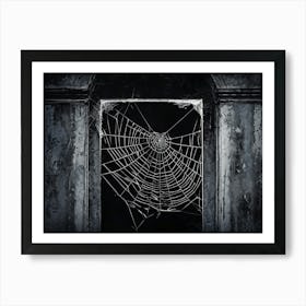 Art Grey Decor Design Halloween Horizontal Grunge Skittish Dark Spiders Web Net Silhouet (33) Art Print