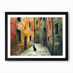 Black Cat In Trieste, Italy, Street Art Watercolour Painting 4 Art Print