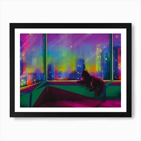 Cat In The Window in Cyberpunk Style Art Print