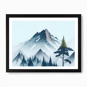 Mountain And Forest In Minimalist Watercolor Horizontal Composition 396 Art Print