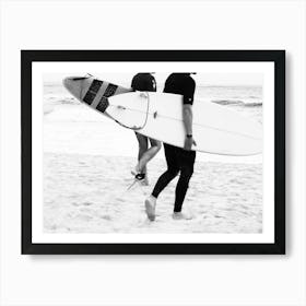 Surfer Boys Abstract Black White Beach Surf Surfboards Art Print