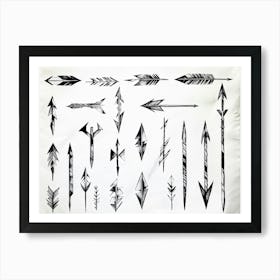 Black And White Abstract Watercolor Illustration Of A Diverse Collection Of Hand Drawn Arrows And Po Art Print