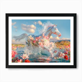 "Shiny Horse in Serene Flower Lake" Art Print