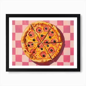 Pizza With Olives Pink Checkerboard 4 Art Print