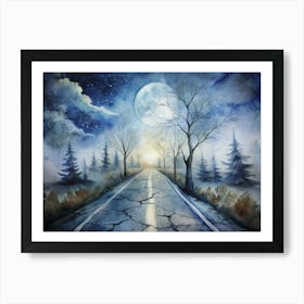 A Cracked Road Under A Full Moon Surrounded By L (1) Poster