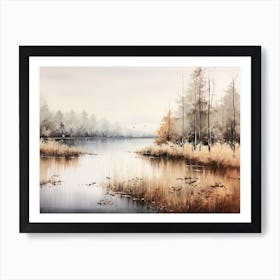 A Painting Of A Lake In Autumn 39 Art Print