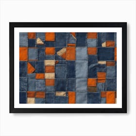 Blue And Orange Patchwork Art Print