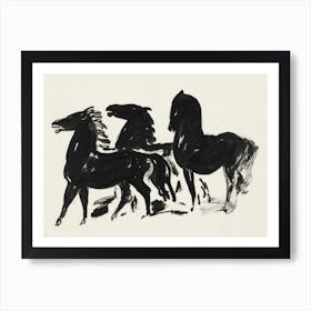 Three Black Horses Sketch Art Print