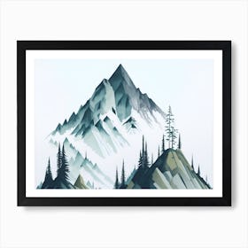 Mountain And Forest In Minimalist Watercolor Horizontal Composition 190 Art Print