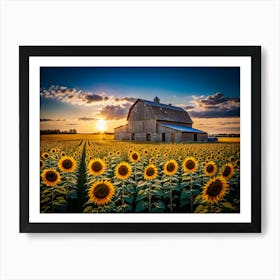 Sunflowers In The Field Barn -Ai Art Print