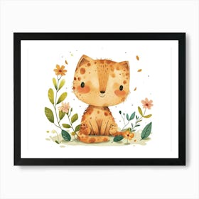Little Floral Bobcat 3 Art Print