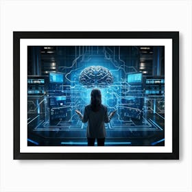 Abstract Cyber Concept Art Featuring A Human Brain At The Center Of Innovation Connected With Futur (5) Art Print