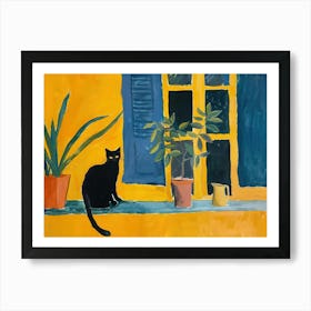 Cat Black On A Window Matisse Yellow Art Print