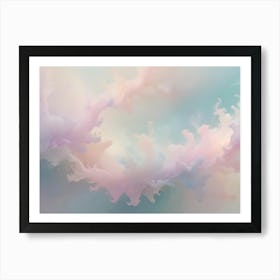 Abstract, Flowing, Pastel Pink, Purple, And Blue Shapes On A Light Green Background, Resembling Clouds Or Smoke Art Print